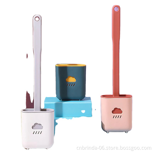 Silicone toilet brush cleaner toilet brush with stand flat end flexible soft brush bathroom cleaning accessories